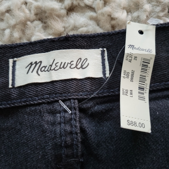 Madewell black Denim jean mini skirt rigid a lin frayed zipper 26 - Picture 3 of 4